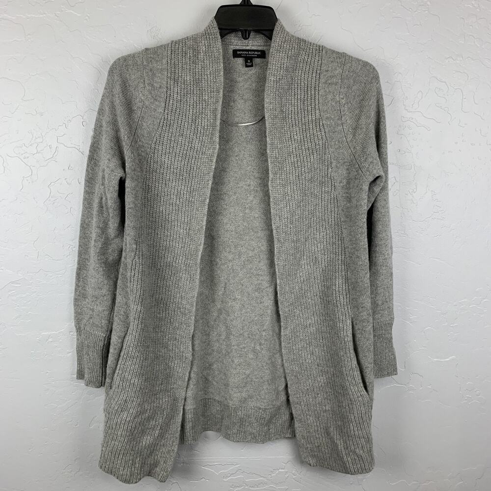 Banana Republic Sweater Womens Small Gray 100% Cashmere Open Front Cardigan Soft
